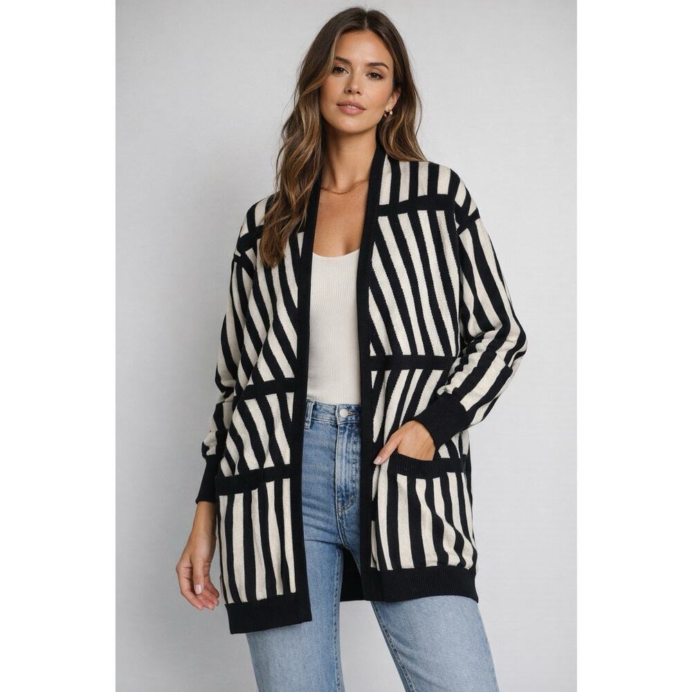 Vintage Escada Margaretha Ley Black White Knit Cardigan Sweater Size 34